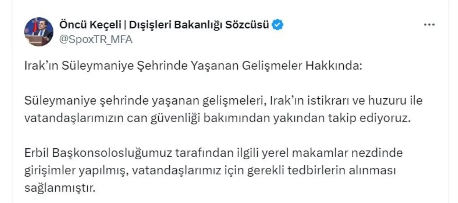 Dışişleri’nden Süleymaniye Açıklaması